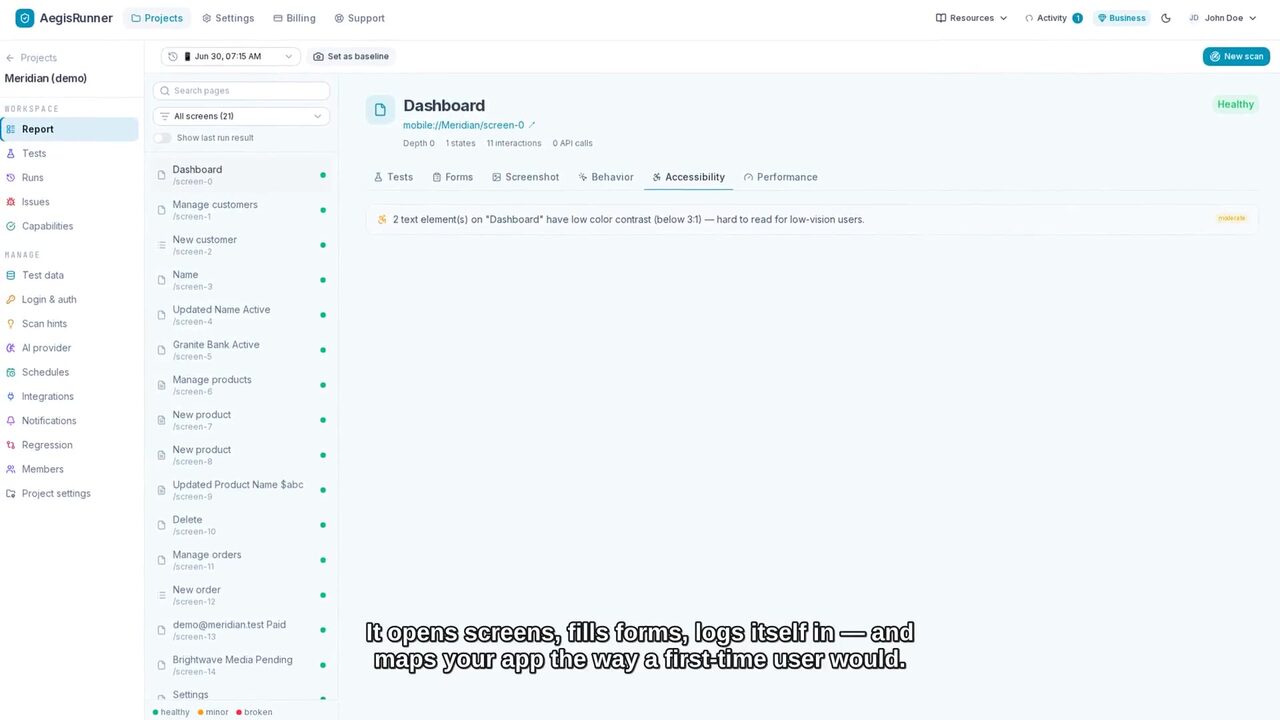 AegisRunner mobile application testing on a real device